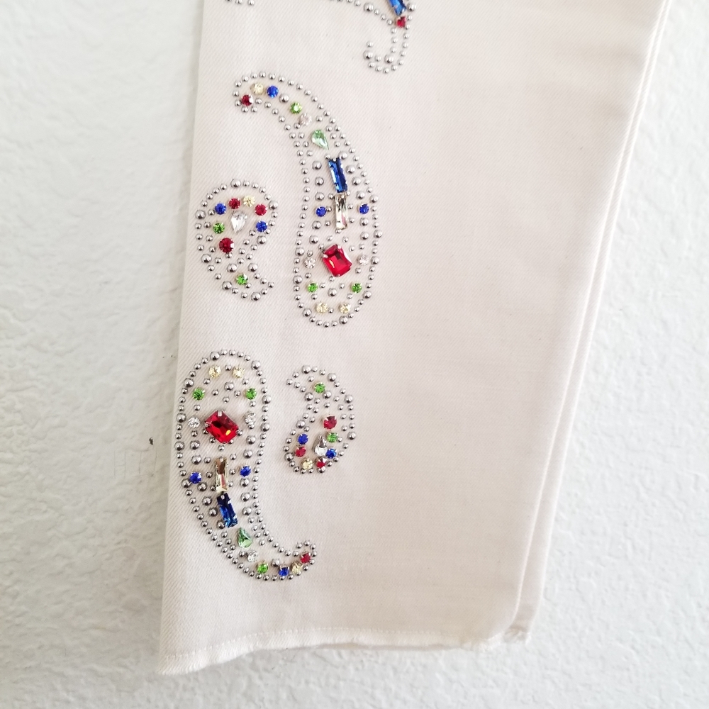 Golden Goose Texas Paisley Embroidery Ivory Straight Raw-Cut Crop Jeans … - Picture 9 of 14